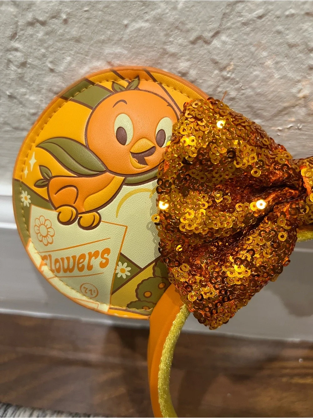 Epcot Orange Bird Flowers And Garden Sequin Bow Minnie Ears
